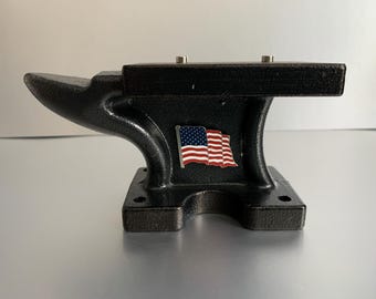 Mini Cast Iron Patriotic Flag (silver outline) Anvil with Magnets for Display – Father’s Day Gift - Red, White, Blue - July 4 - America