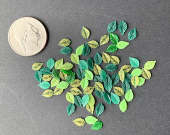 Miniature Leaves: Multicolor Green Leaf Embellishments, Fairy Garden Decor
