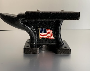 Mini Cast Iron Patriotic Flag (gold outline) Anvil with Magnets for Display – Father’s Day Gift - Red, White, Blue - July 4 - America's 250