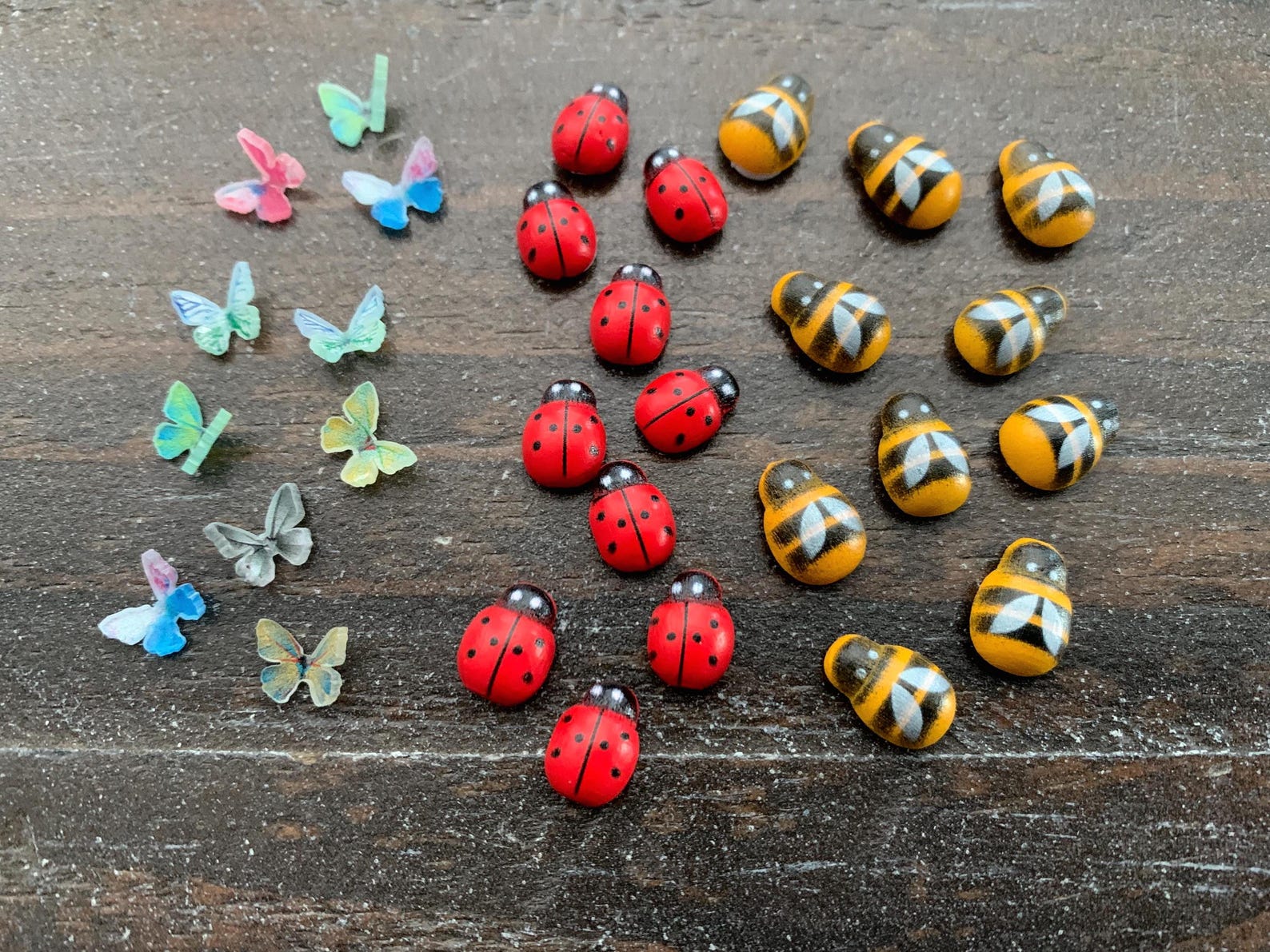 Insect Inlays 30 Mini Insect Embellishments: Wood Ladybugs, Bees & Resin Butterflies ...
