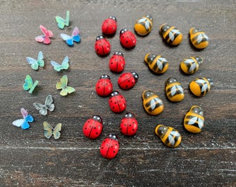 30 Mini Insect Embellishments: Wood Ladybugs, Bees & Resin Butterflies - Craft Set