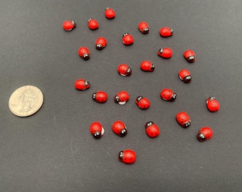 Miniature Wooden Ladybugs: Red Bug Embellishments, Fairy Garden Decor