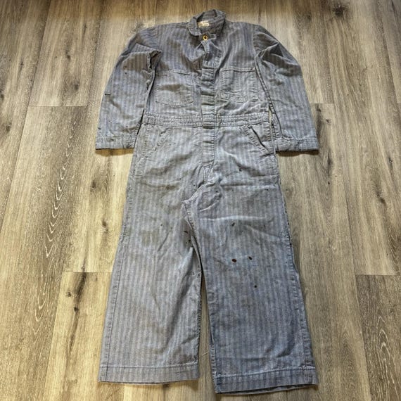 Vintage 1970s Universal Overall Chicago Stone Cutter Striped