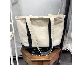 Vintage 90s LL Bean Boat and Tote Bag Navy Blue Canvas Capital N