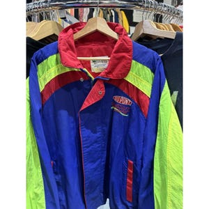 Vintage 90s DUPONT Racing Purple Yellow Red Neon Embroidered Jacket Size Medium