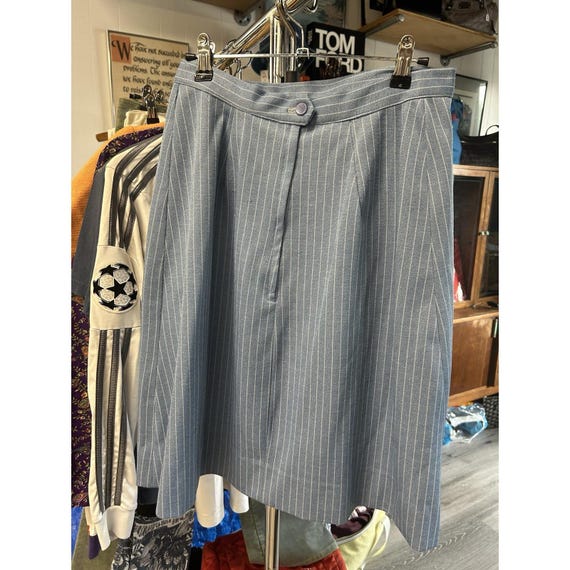 Vintage 1970s Blue Pin Stripe Knee Length Skirt See Measurements