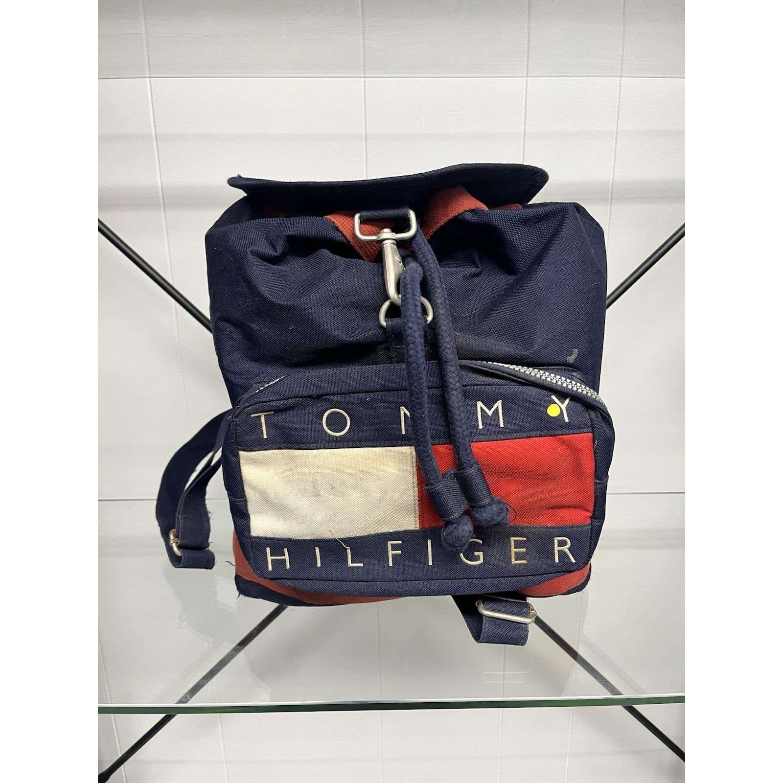 Vintage Tommy Hilfiger Spell Out Drawstring Cinch Backpack Navy Blue Green Plaid Tommy Hilfiger Backpack - Etsy Canada main image 3