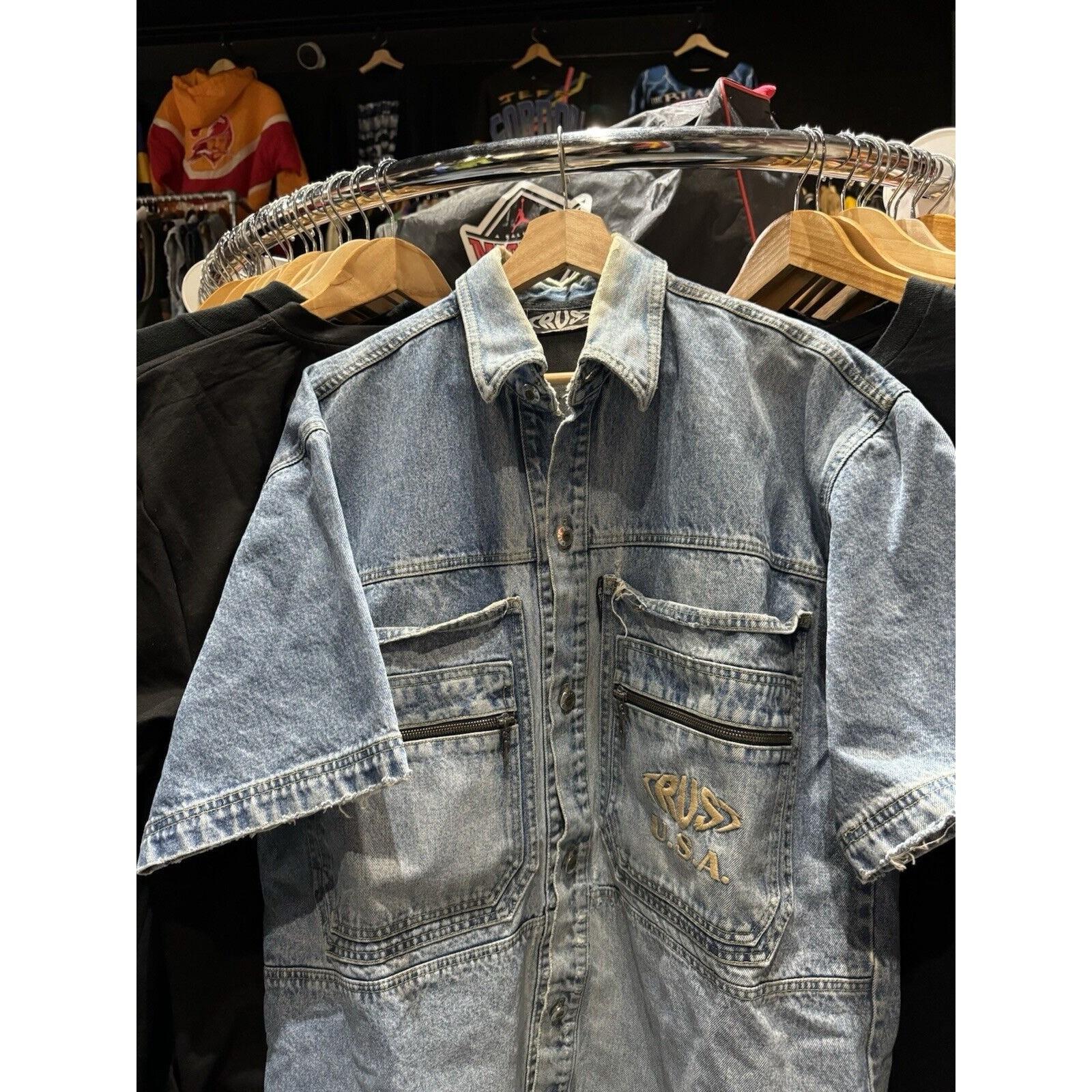香港製 90sヴィンテージ roundtree&yorke 襟付きフリルシャツ Vintage 90s Trust by Monobaik USA Denim Embroidered Buttoned Shirt