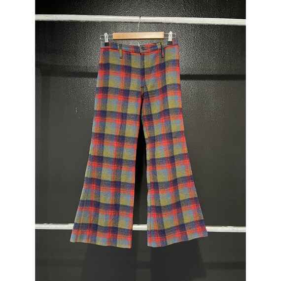 Vintage 1970s Levi's Miss Levis Big E Plaid Wool Flared Super Wide Leg Pants