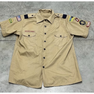 Boy Scouts Of America Vintage 1970s Patched Button Up Shirt Boy's Size Large