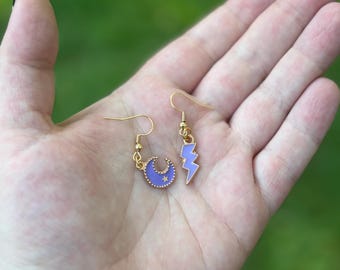 Lightning Bolt and Moon Earrings