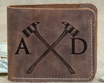 Personalized Firefighter Leather Wallet, Fireman Dad Wallet, Firefighter Gift for Him, Custom Engraved Wallet Dad, Husband, Firefighter