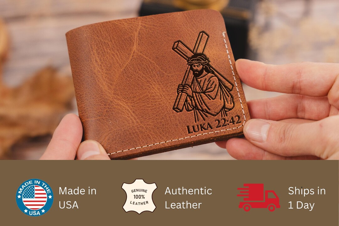 Faith Christian Leather Wallet, Religious Gift for Dad, Cross Engraved ...