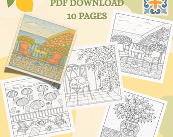 Summer in Positano - Coloring Pages | Set of 10 pages | Instant Download PDF
