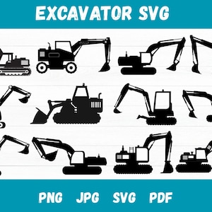 Excavator Svg, Excavator Cut File, Excavator Silhouette, Excavator Vector, Jpeg, Png