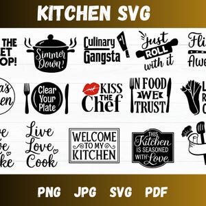 Paquete SVG de cocina, monograma de cocina, SVG de repostería, SVG de cocina, SVG de agarraderas, SVG de frases de cocina, archivos de corte Cricut