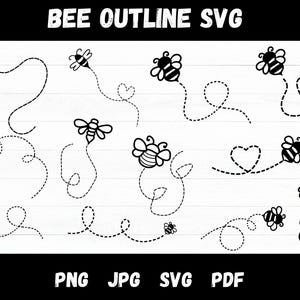 Bee Outline SVG Bundle, Cute Honey Bee cutting file, Bee SVG, Bee Clipart, Bee path dotted lines bundle, Bee with heart Digital Download