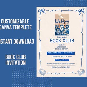 Book Club Invitation Template | Editable Printable Invite | Cozy Reading Party Flyer | Bookish Theme | Instant Download