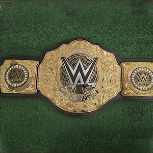 2023 World Heavyweight Wrestling Championship Belt 6MM Brass Adult Size Replica Title Gold Plated Belt Black Leather Strap with Snap Closure