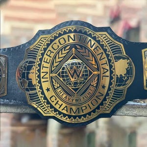 WWE Intercontinental Championship Replica Belt: 2MM Brass, Black Leather Strap
