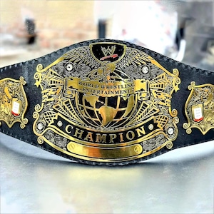 WWE World Heavyweight Wrestling Championship Belt 2MM Brass Replica Title Adult Size Belt Black Leather Strap Gold Plated and Snap Closure