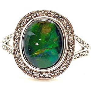 Ammolite and Diamond Ring Hallmark 925 Sterling Silver size 10