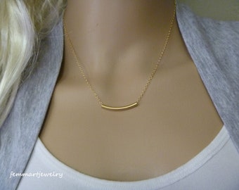 Tube Necklace - Sterling or Gold Curved Necklace - Everyday Necklace - Minimalist Jewelry