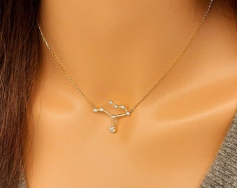 GEMINI Constellation Necklace in 18K Gold Fill with Cubic Zirconia Star diamonds - Zodiac, Celestial, Birth Stars, Astrology Signs Jewelry
