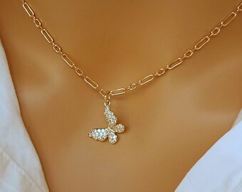 Gold Filled Butterfly Necklace Mini Charm Mariposa for little girls young child teens - Dainty Necklace for women wife daughter niece mom