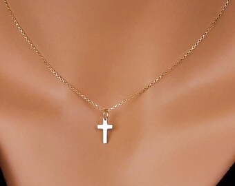 Dainty Cross Pendant, Tiny Cross Necklace, Sterling Silver, Gold, Rose Gold, Simple Minimalist Necklace, Delicate Jewelry for her