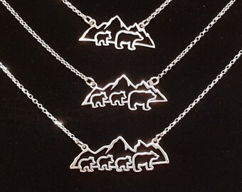 Mama Bear and cubs Necklace with mountain peak, Mommy Jewelry, Mothers Day Gift, Dainty Minimalist Necklace for her, moms, grandmothers