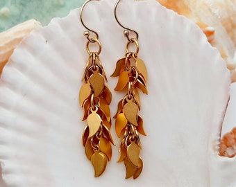 Gold Dangling Cluster Leaves Earrings or silver tone, Matching necklace available, Cascading Leaves jewelry, Nature Spring Fashion Jewelry