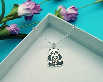 Gifts for new Moms, Mother's Day Gifts, Mother Jewelry, Mama and Baby Panda Necklace Sterling Silver, Mother & Baby Jewelry