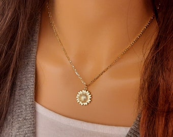 Gold Sunflower Necklace - Sunflower Pendant, Sun Flower Jewelry, Spring Summer Fall Jewelry