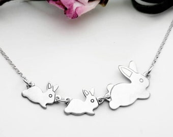 Bunny Necklace, Personalized Gift for Moms, Rabbit Necklace, Sterling Silver, Mommy Jewelry, Mother's day gifts , for little children kids