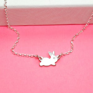 Silver Bunny Necklace - Sideways Rabbit Jewelry - Bunny Charm - 925 Sterling Silver - Personalized