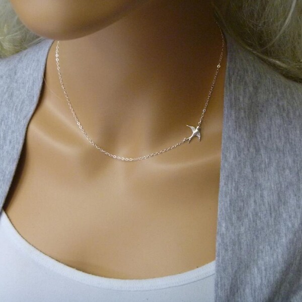 Tiny Bird Necklace, Swallow Necklace, Graduation Gifts, Dainty Necklace, Sterling Silver, Gift for Mother, Teacher, Daughter