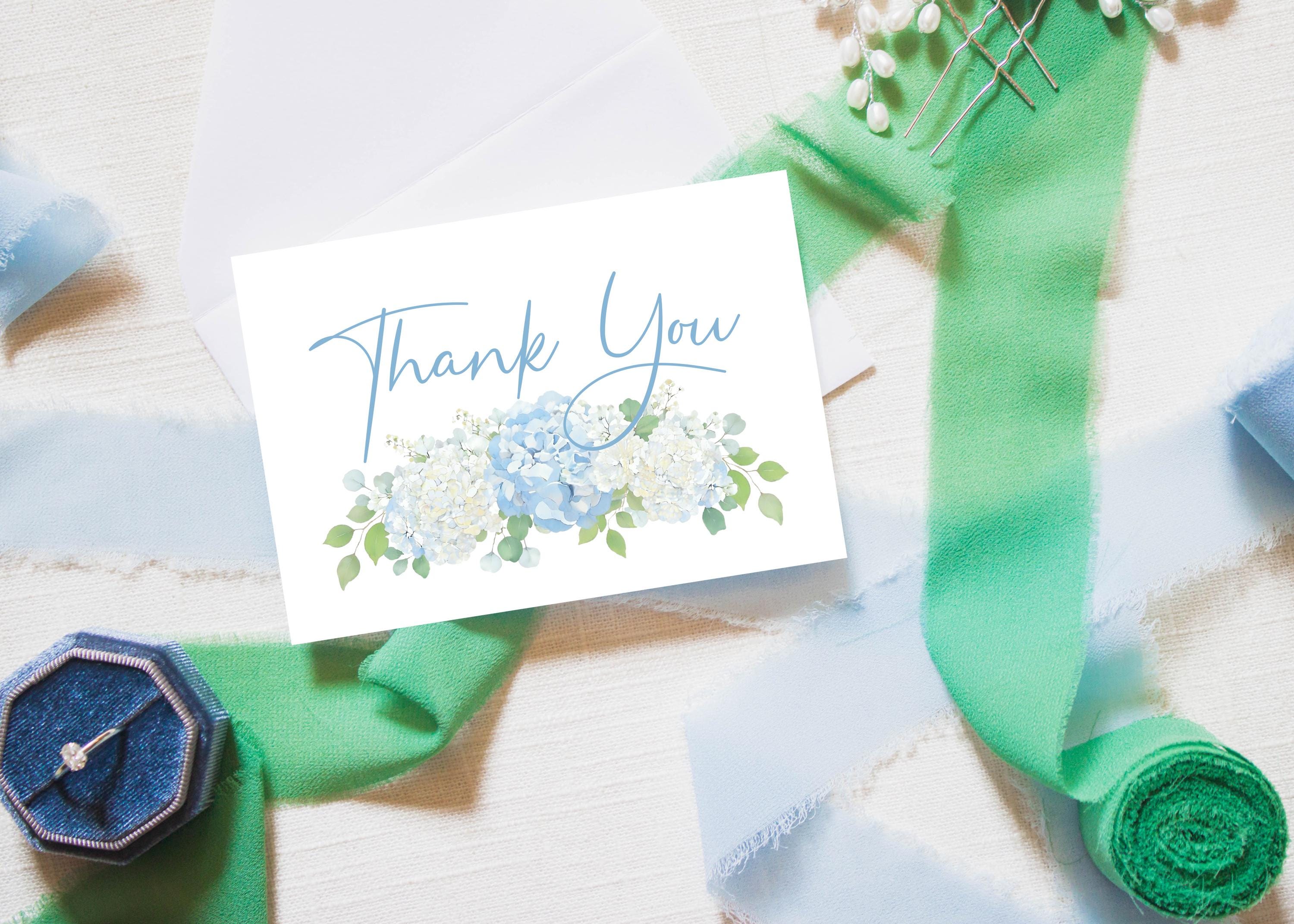 Editable Blue Hydrangea Thank You Card Template, Blue & White Floral ...