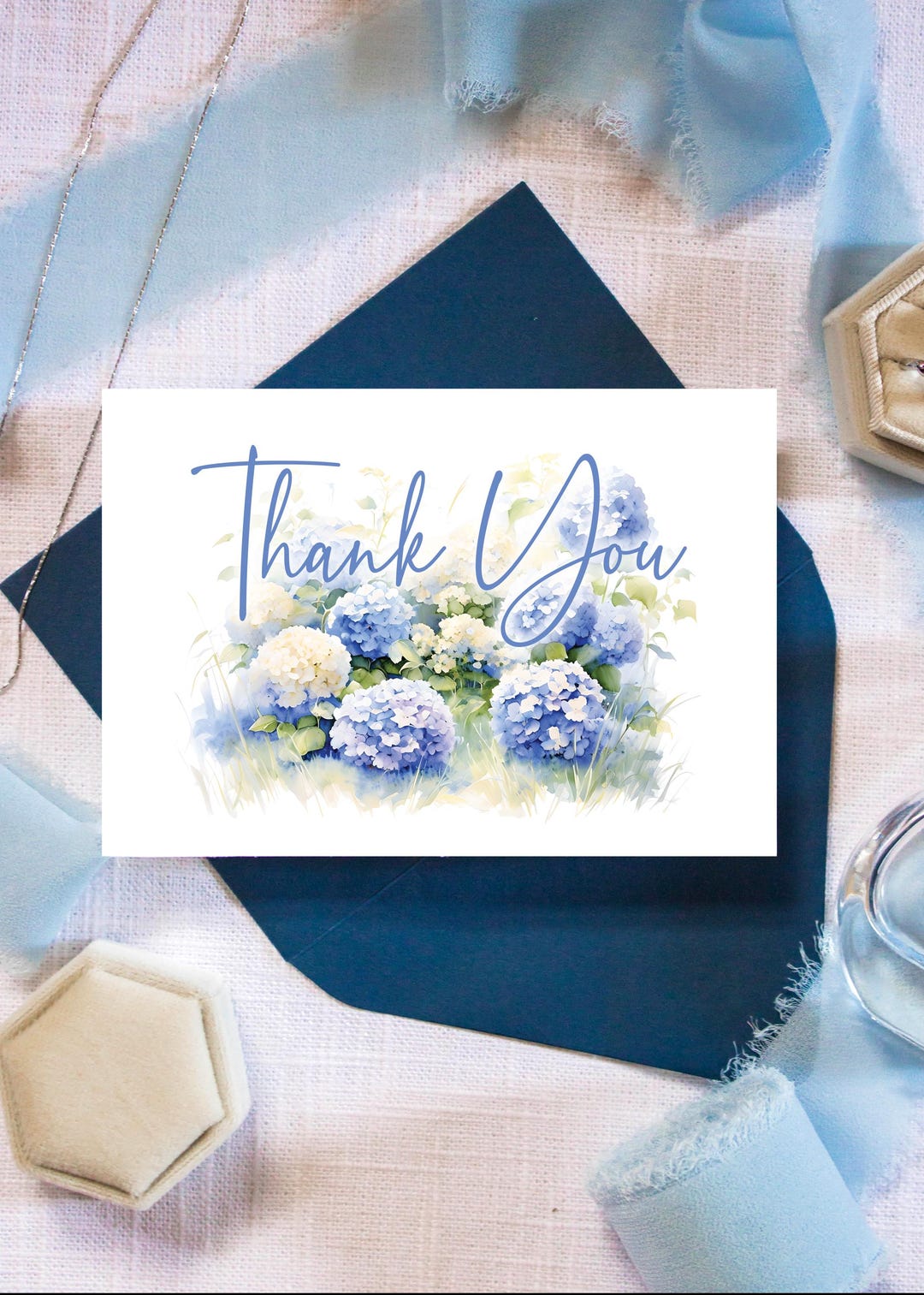 Editable Blue & White Hydrangea Bridal Shower Thank You Card Template ...