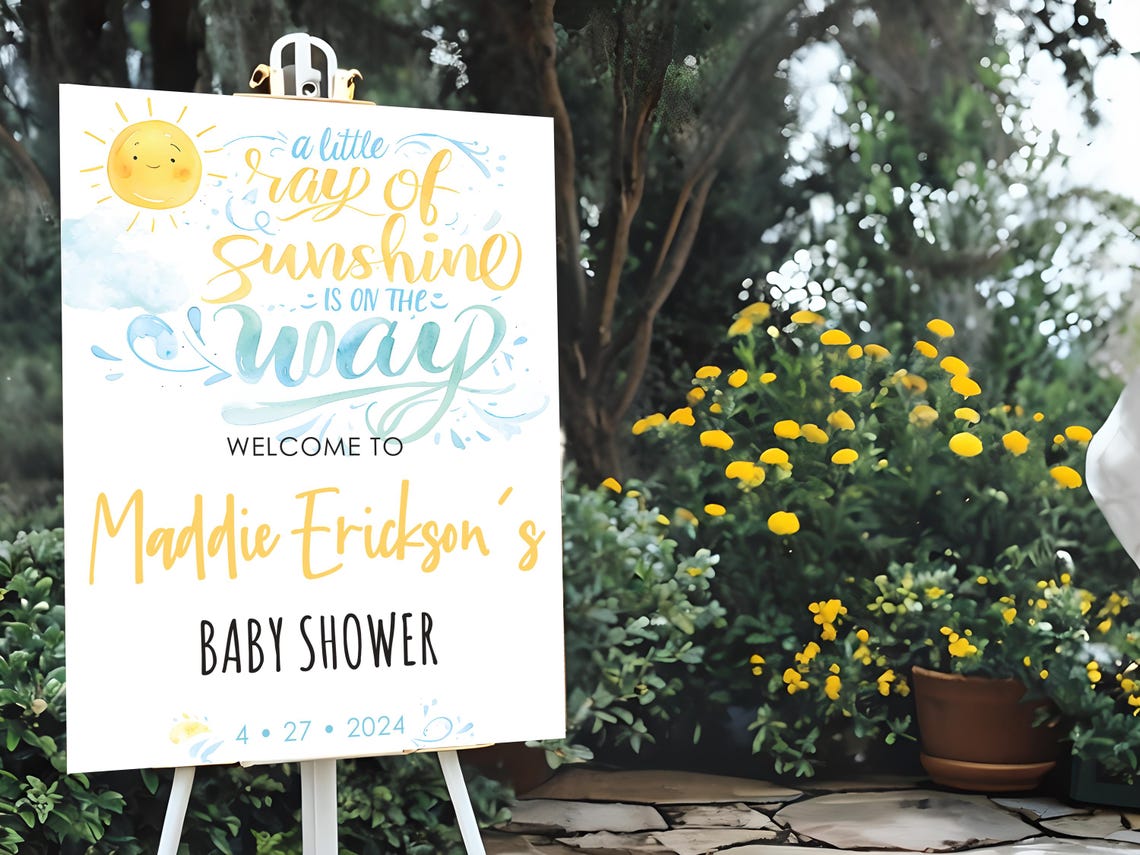 Editable A Little Ray of Sunshine Baby Shower Welcome Sign Template ...