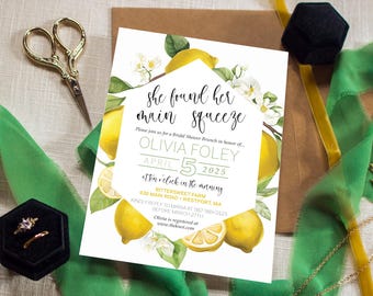 Editable She Found Her Main Squeeze Bridal Shower Invitation, Lemon Theme Bridal Shower, Lemonade, Custom Bridal Shower Invitation, BR008