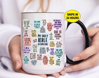 Daily Bible Affirmation Mug | Christian Coffee Cup | Inspirational Scripture Gift | Faith-Based Morning Motivation | Personalized Faith Gift
