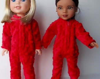 Red Minky Footie PJ'S For 14.5" Dolls