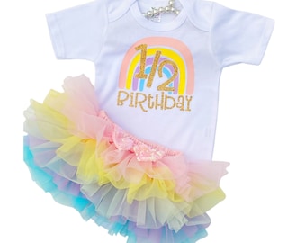 Babies Half Birthday Outfit, 6 Month Rainbow Birthday Girl Outfit, Half Way To One Girl Outfit, Rainbow Diaper Cover Bloomer