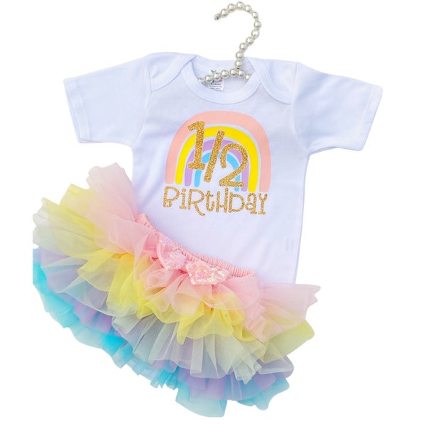 Babies Half Birthday Outfit, 6 Month Rainbow Birthday Girl Outfit, Half Way To One Girl Outfit, Rainbow Diaper Cover Bloomer