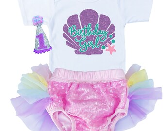 Sparkly mermaid birthday outfit for babies, Baby's mermaid first birthday outfit, Mermaid birthday accessories for babies