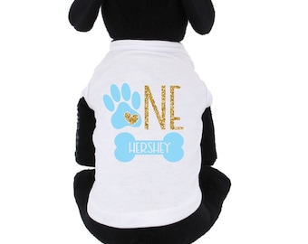 Pet Birthday Shirt Light Blue White and Gold