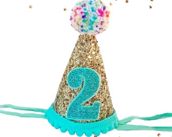1st Birthday Hat, Glitter Birthday Hat, Miniature party hat, Cake Smash Hat, Birthday Party Hat, 1st party Hat, 2nd Birthday Hat, Dog Party