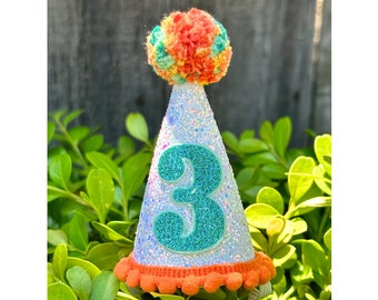 Custom Birthday Hat, Glitter Miniature Party Hat, Birthday Cake Smash Hat, 2nd Birthday Hat, Dog Party Hat