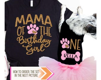 Matching Birthday Dog shirts, Dog Birthday Shirt for Adult, Pink and Gold Dog T-Shirt